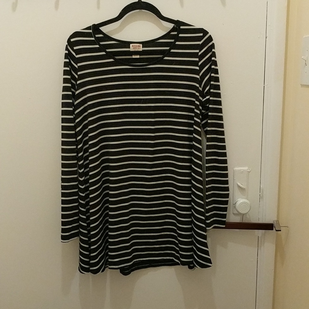 Breton striped a-line t-shirt dress, long sleeve